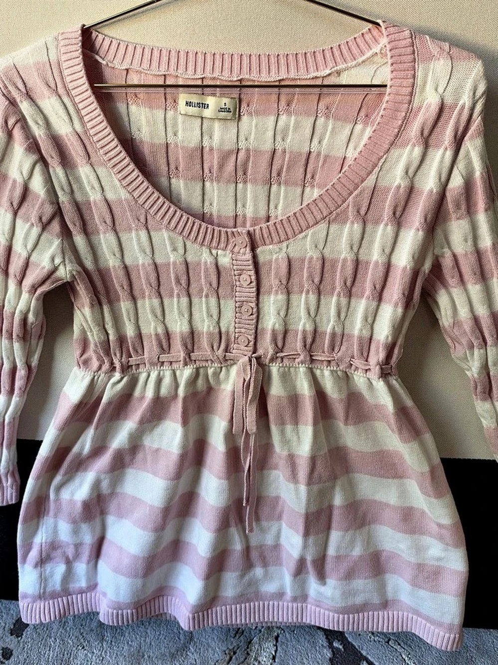 Vintage hollister pink and white striped babydoll top